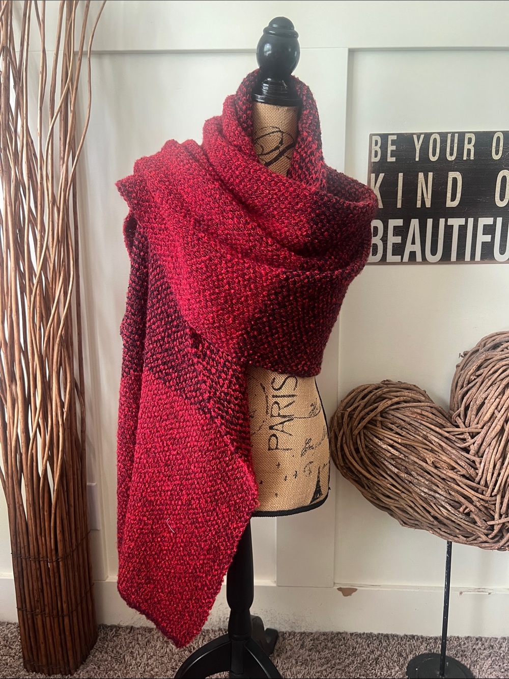 Express Two-Tone Red Blanket Scarf/Wrap Knit